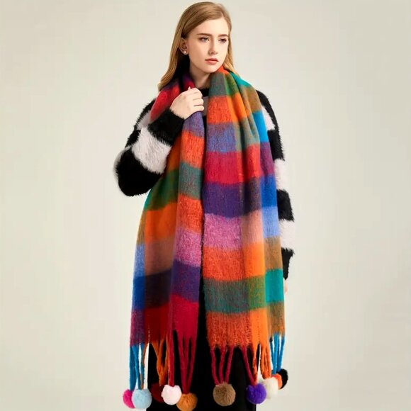 Beautiful Warm and Long Color Block Striped Chunky • Scarf - Picture 5 of 5
